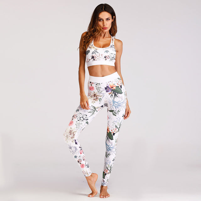 Women's Floral Print Yoga Set - Bra & Leggings Outfit