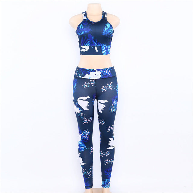 Women's Floral Print Yoga Set - Bra & Leggings Outfit