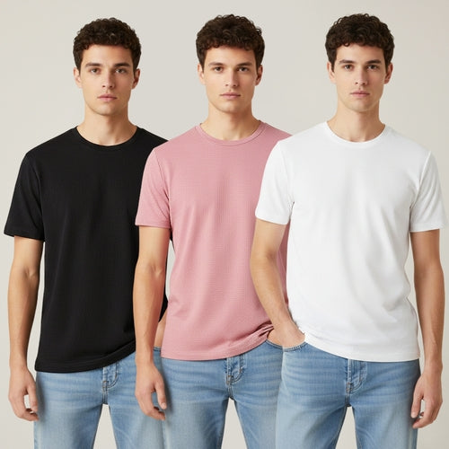 Premium Cotton Crew Neck T-Shirt for Men || Pack of 03