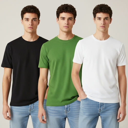 Premium Cotton Crew Neck T-Shirt for Men || Pack of 03